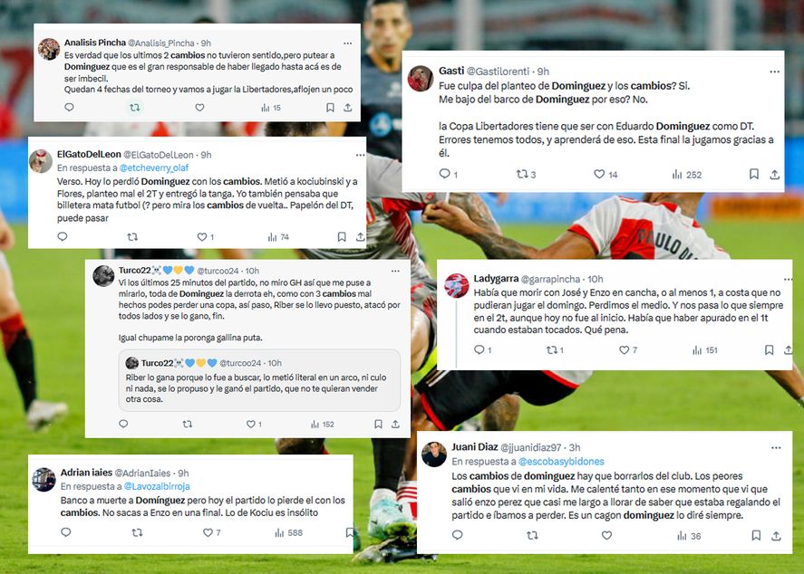 Algunas de las críticas a Eduardo Domínguez en X por los cambios en la Supercopa.