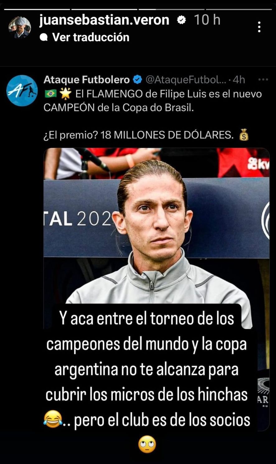 El posteo de Sebastián Verón. El posteo de Sebastián Verón.