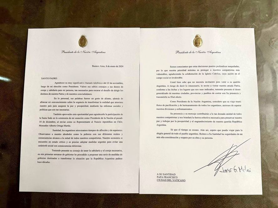 La carta que Javier Milei envió al papa Francisco La carta que Javier Milei envió al papa Francisco