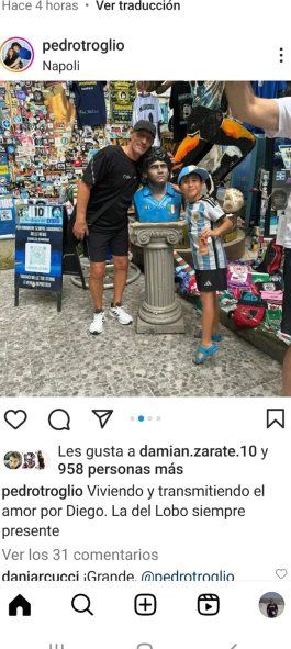 Pedro Troglio junto a uno de sus hijos posando con una estatua de Diego Maradona y su relación con el amor hacia Gimnasia. Foto (@pedrotroglio) Pedro Troglio junto a uno de sus hijos posando con una estatua de Diego Maradona y su relación con el amor hacia Gimnasia. Foto (@pedrotroglio)