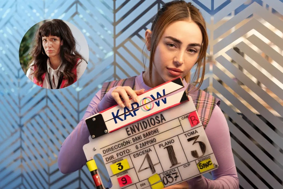 Nicki Nicole con claqueta de la serie Envidiosa, junto a Griselda Siciliani.