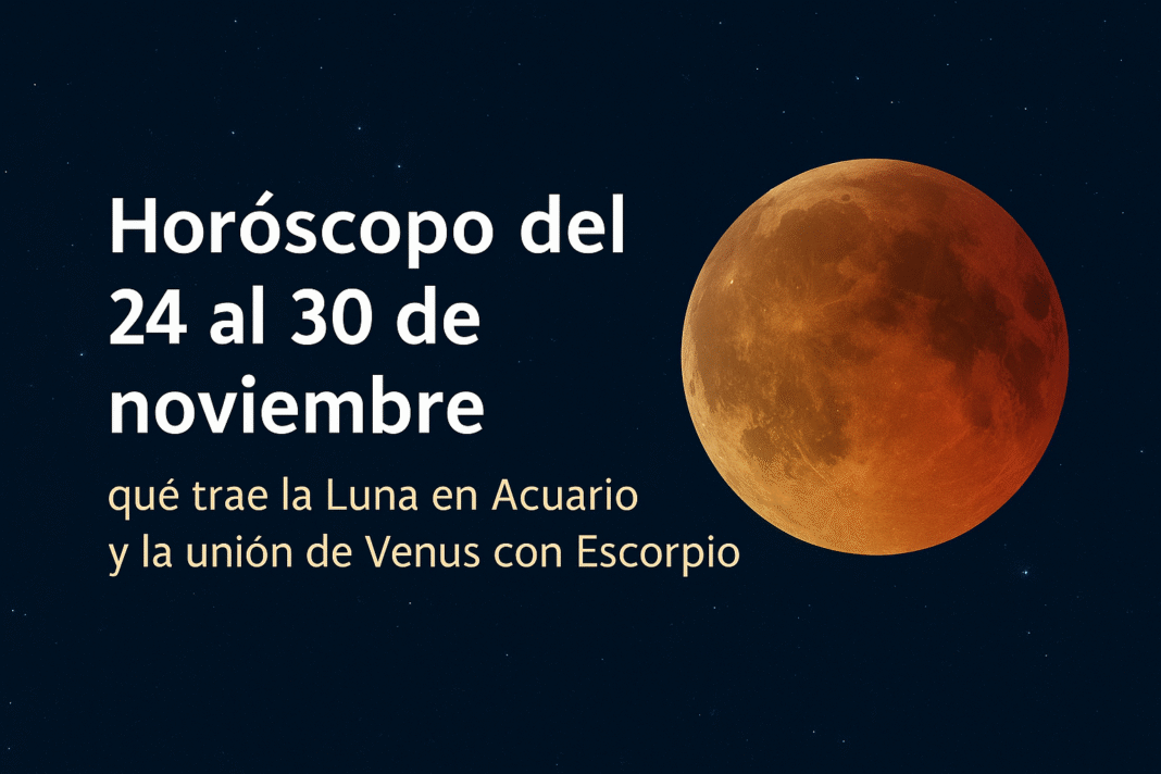 Ilustración astrológica con la Luna en Acuario y Venus en Escorpio para el horóscopo del 24 al 30 de noviembre.