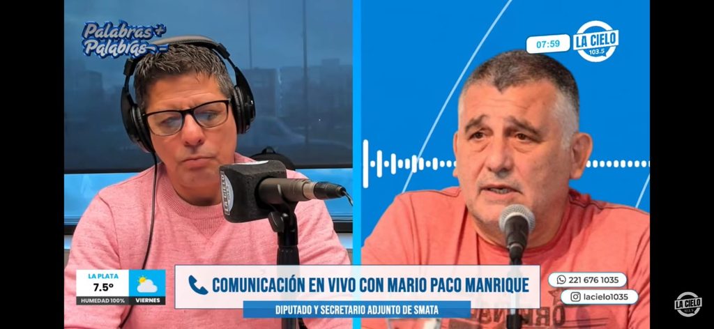 captura de pantalla de la tranmision en vivo de fm cielo con albino aguirre y paco manrique hablando