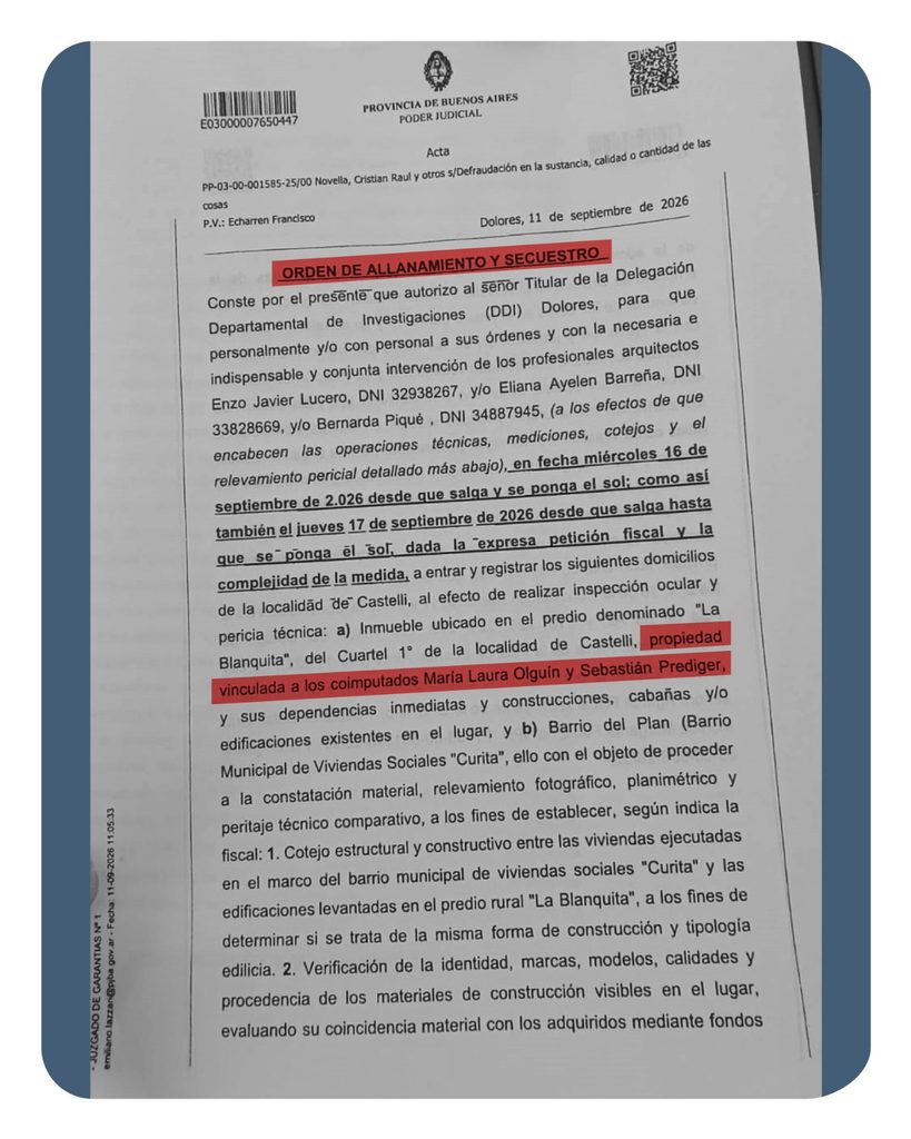 orden de allanamiento en castelli